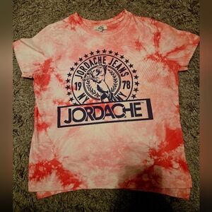 Womens Vintage Jordache Carrie Pink Tie-Dye Crest T-Shirt sz Medium
